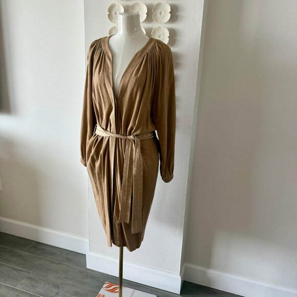 A.G.G.E.L. Greece Designer Linen-Blend Belted Dress – Camel, Size Large - Picture 8 of 8